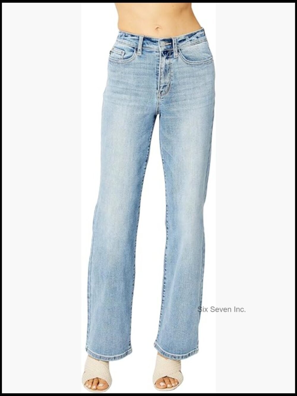 High Waisted Straight Leg Jeans with Distressed Details